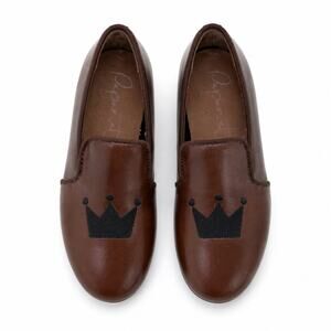 PAPANATAS Boys Leather Crown Embroidered Loafers European Shoes